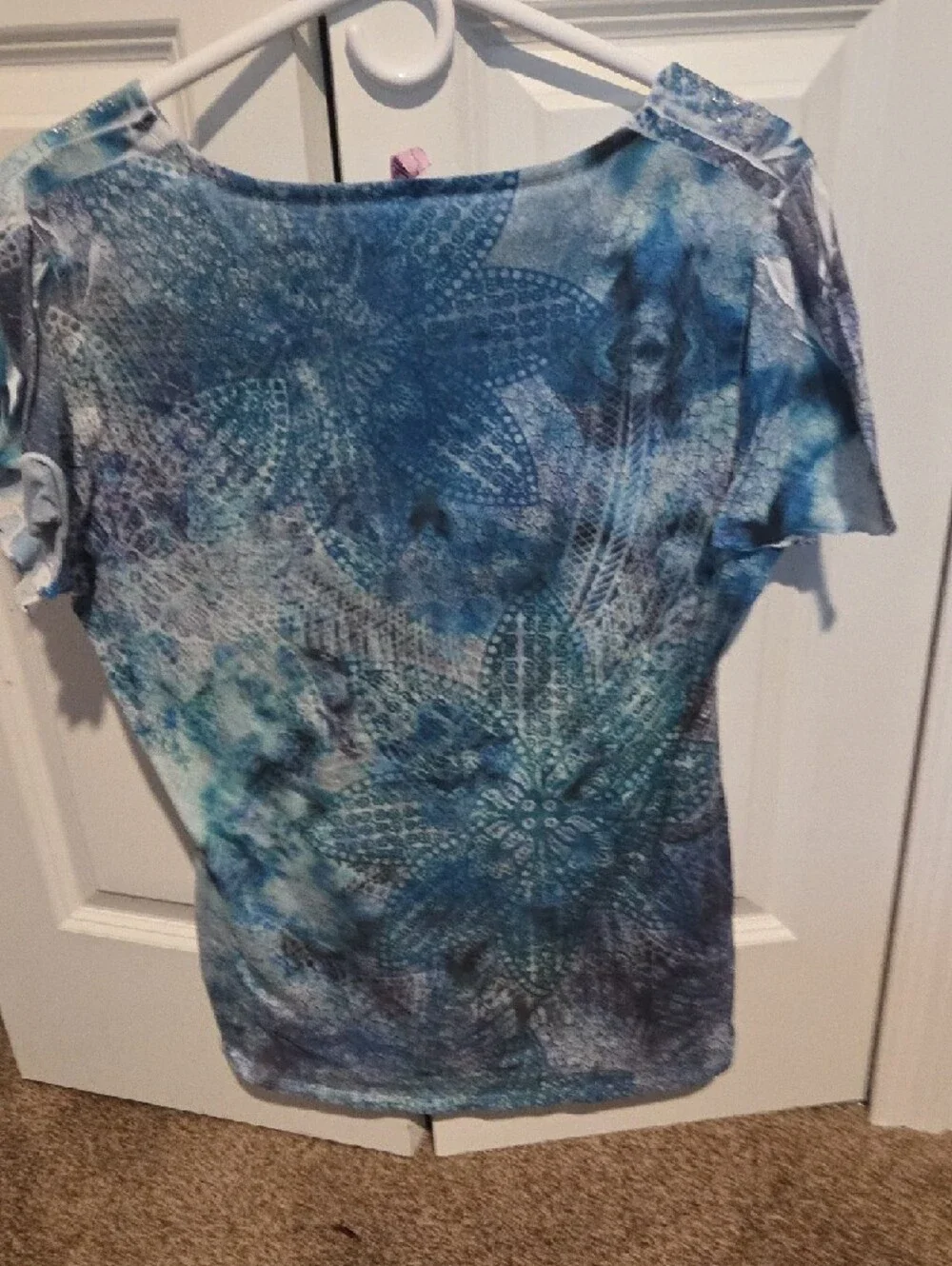 Embellished V-Neck Short Sleeve Top in Blue - Picture 2 of 3